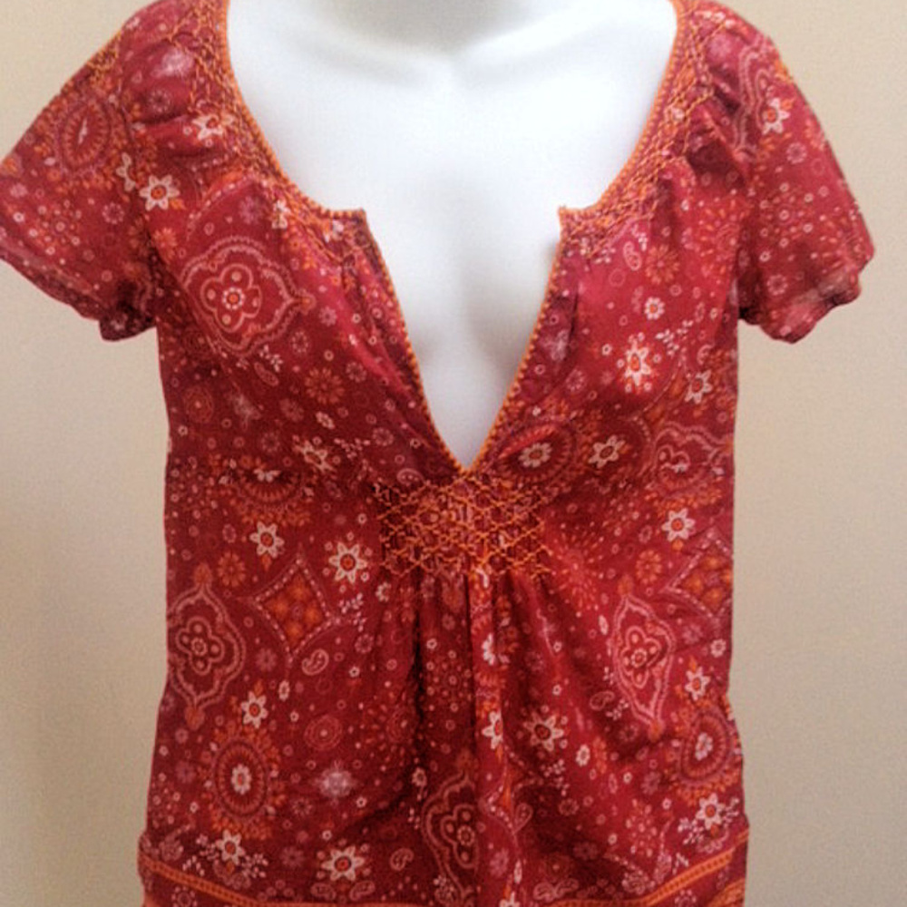Eddie Bauer S Red Orange Floral Bandana Top